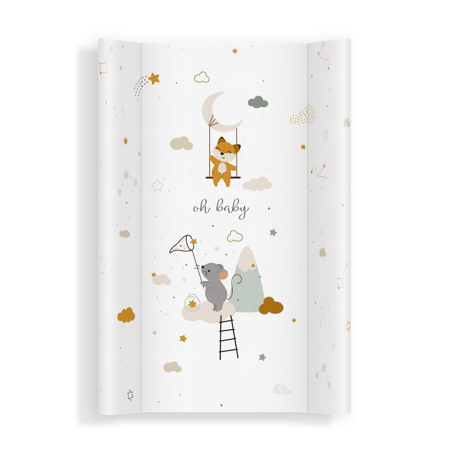 Materassino fasciatoio 70x47 cm, bianco con topolino – lavabile e morbido, bordi sagomati per sicurezza – cuscino fasciatoio per cassettiera – materassino cambio neonato con imbottitura comfort