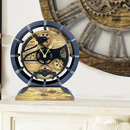 Desk Clock 10 Inches With Real Moving Gears Convertible Into Wall Clock (Gold Antique) #TOP5
