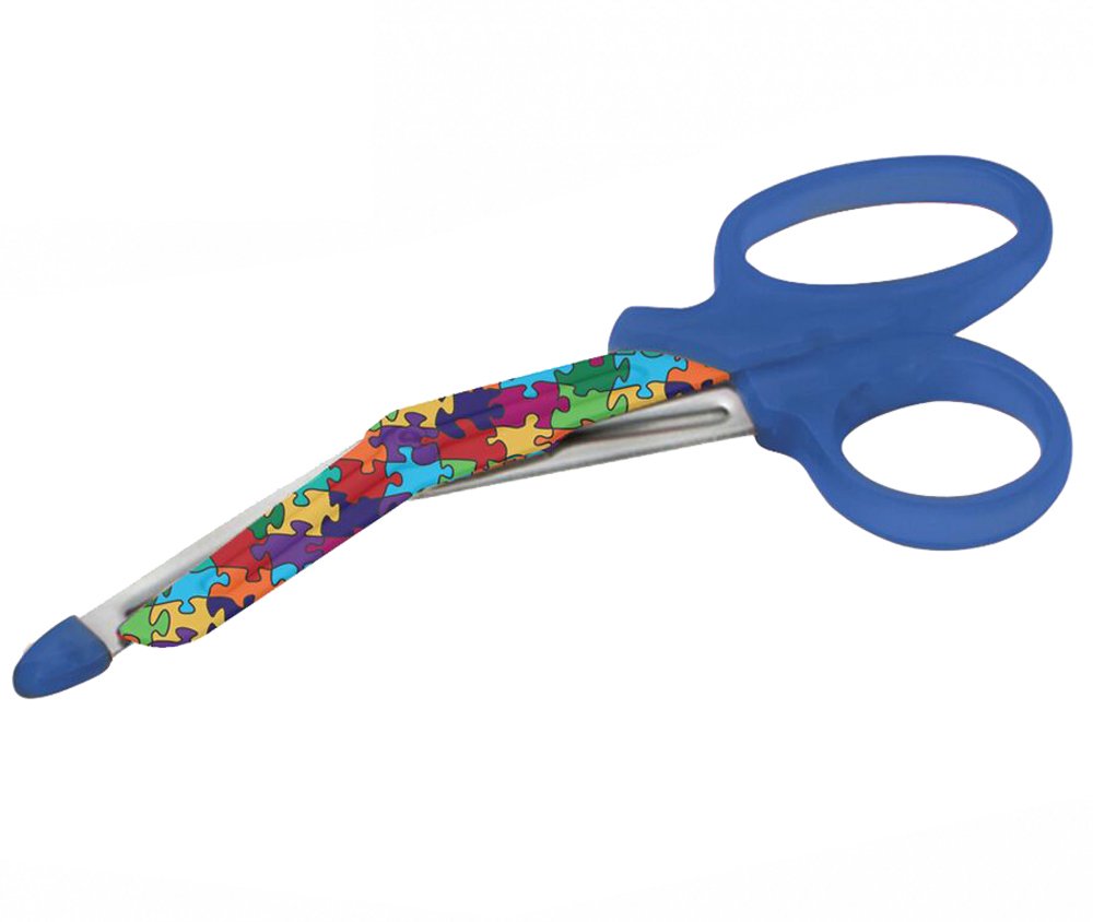 ADC 321 MiniMedicut Nurse Shears, Stainless Steel with Safety Tip, 5.5" Length, Autism Awareness Puzzle Pieces Print