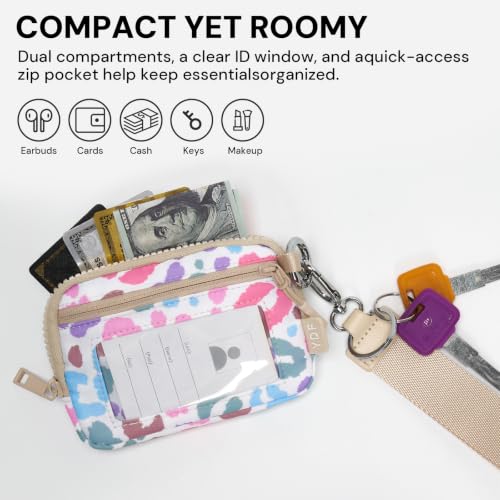 Image of Small Wristlet Wallets for Women with Clear ID Window, Keychain Coin Purse | Organized Interior with 3 Card Slots, Inner Mesh Pouch, Lipstick Holder, Metal Key Ring and Detachable Wrist Strap