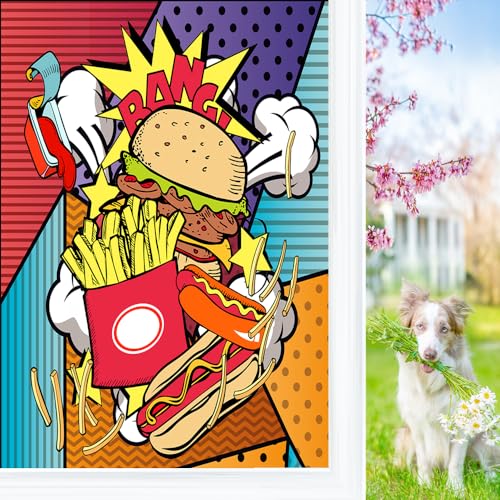Brebasf Abstract Modern Fast Food Theme Window Privacy Film,Funny Comic