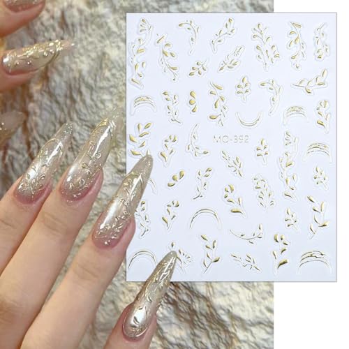 Nzraestrs NZRAESTRS278 Fall Leaf Nail Decals For Nail Art 2 Sheets Embossed Leaves Nail Art Stickers Gold Silver Leaf Nail Stickers 5D Self-Adhesive Autumn Nail Art Supplies Thanksgiving Nail Decoration thumb #1