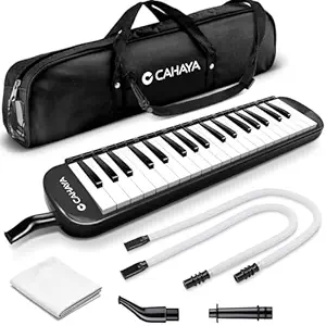 CAHAYA Melodica 37 Keys with Carrying Bag and 2 with Mouthpieces Air Piano Keyboard Musical Instrument for Kids and Adults, Black,Model CY0049-1