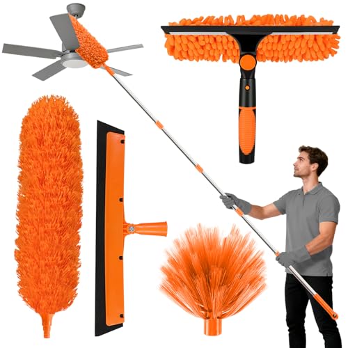 Zikenis Feather Duster Cleaning Set per Spolverini con Asta Fissa, Spolverino in Microfibra Lavabile e Riutilizzabile per Divani, Soffitti, Ragnatele, Vetri, Ventilatori da Soffitto
