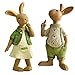 Set of 2 Vintage Rustic Country Bunnies Figurine Ornament Decorative Easter Decor Resin Bunnies Rabbit Egg Figurine Rabbit Statue (Standup Female+Male Bunnies)