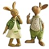 Set of 2 vintage rustic country bunnies figurine ornament decorative easter decor resin bunnies rabbit egg figurine rabbit statue standup bunnies  urban country home decor