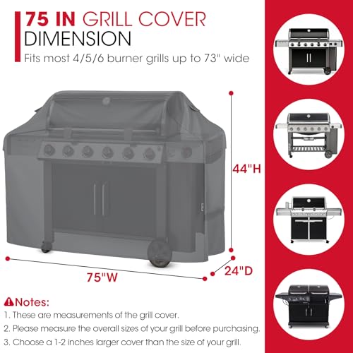 Unicook Grill Cover 75 Inch, Outdoor Heavy Duty Waterproof Large BBQ Cover, Compatible with Weber, Char-Broil, Nexgrill and More Grills, All Weather Protection, Grey by Unicook - Image 2