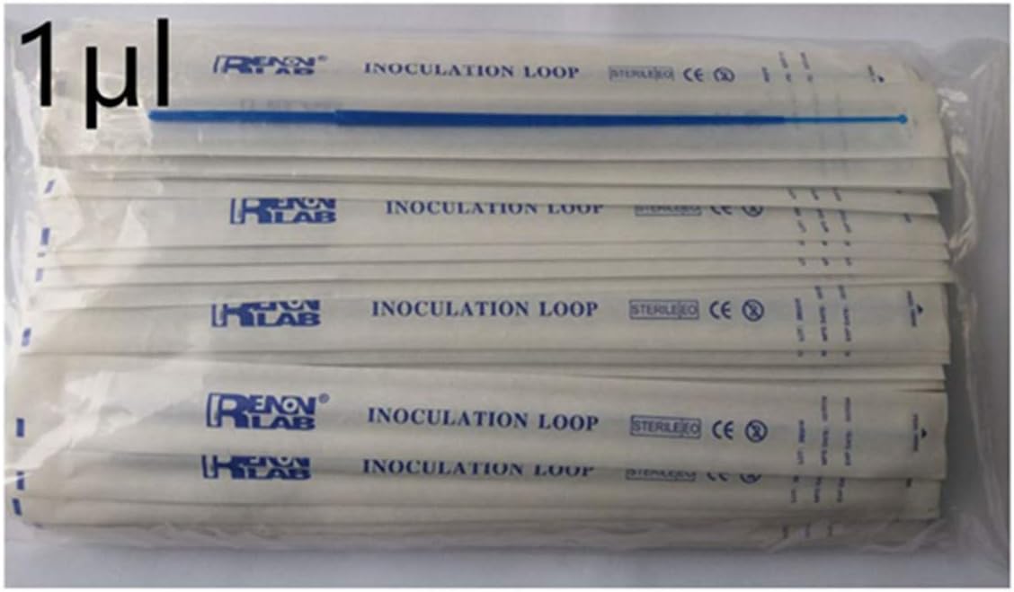 Renon, 100 Counts 1μl Inoculating Loops, Sterile EO(Ethylene Oxide) Inoculation Loop, Each Individually Wrapped Disposable Package, ABS Material, 1 microliter