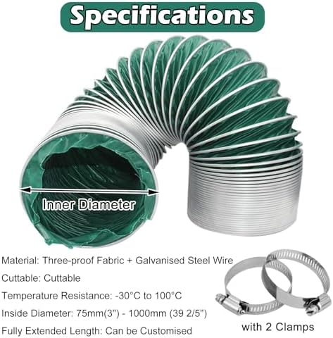 Flexible 22" Ventilation Hose for Kitchens & Bathrooms - 13ft Adjustable HVAC Ducting for Workshops & Greenhouses, Easy to Cut, Durable Airflow Solution