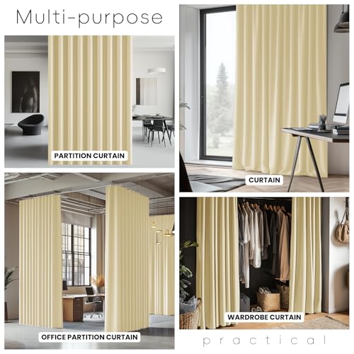 Image of Jilron Room Divider Curtain Ceiling Curtain Track Set for Blackout and Privacy (Beige Curtain + White Track) 106 inch W x 96 inch L -1 Piece