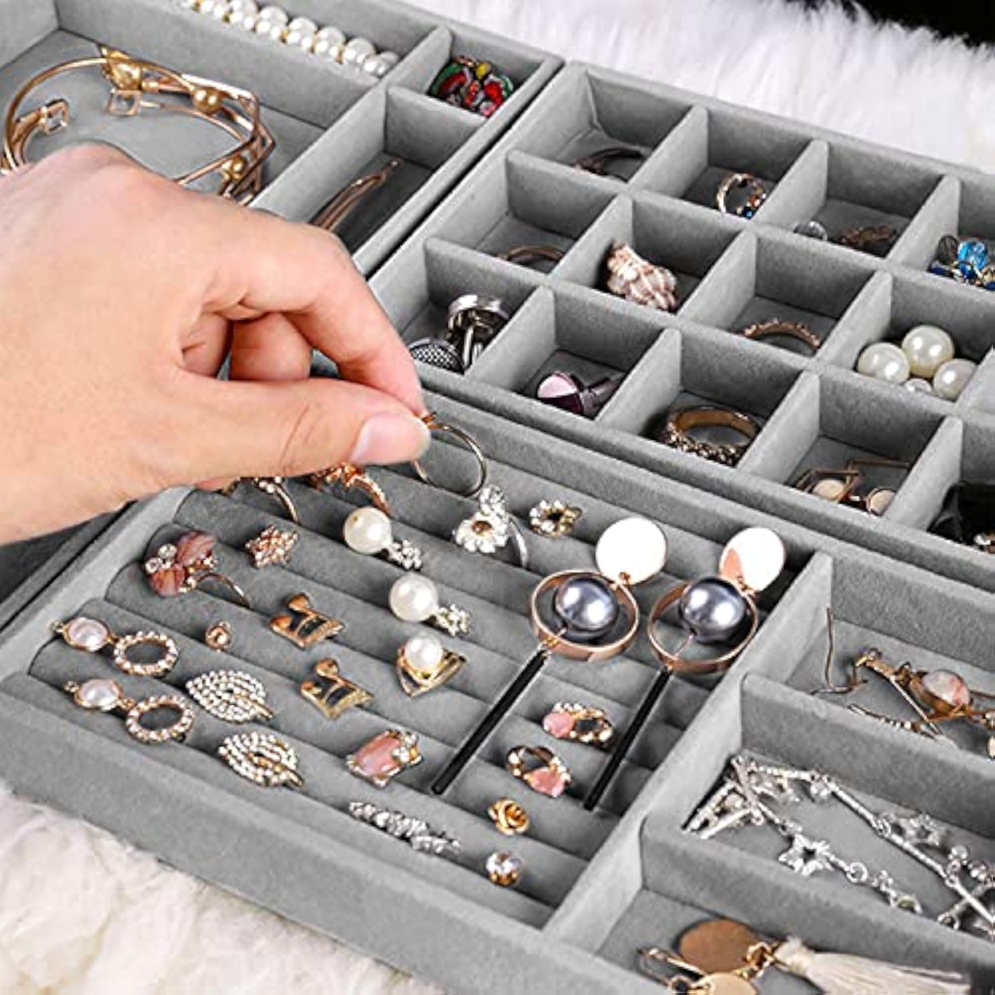 Velvet Jewellery Drawer Trays, Stackable Organizer