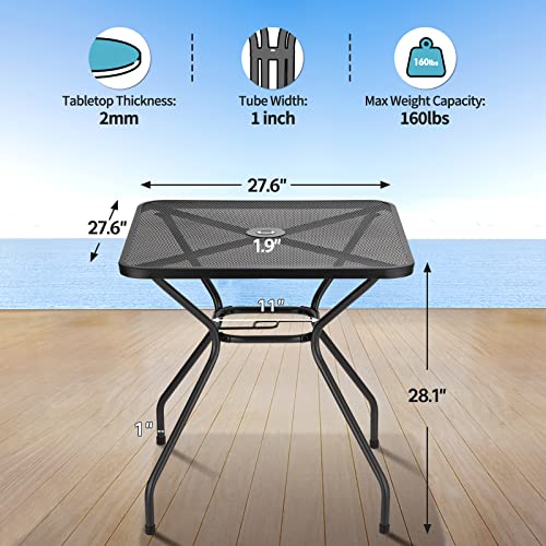 Jinlly Outdoor Patio Dining Table, 27.6 Inch Square Metal Bistro Tables With Umbrella Hole, Outside Porch Tables For Patio Backyard Garden Balcony, Dark Grey #TOP2