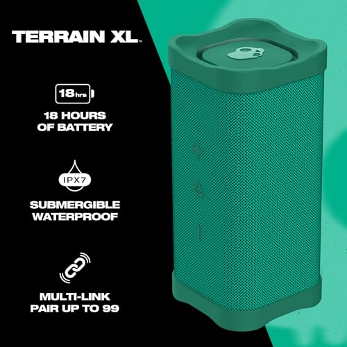 Image of Skullcandy Terrain XL Wireless Bluetooth Speaker - IPX7 Waterproof Portable Speaker, 18 Hour Battery, Nylon Wrist Wrap, True Wireless Stereo (Green)