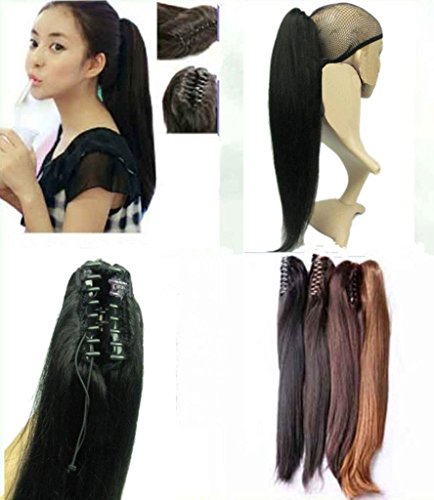 Remeehi Straight Hairpieces Jaw Claw Clip Ponytail Extensions 100% Real Human Hair 155g 28