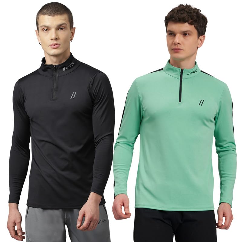 Image of ATICX Polyester Full Sleeve Compression High Turtle Neck Sports Jersey T Shirt for Men - Quick Dry Fit Gym Workout Top for Running, Swimming, Training, Cycling, Football, Badminton