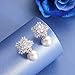 925 Sterling Silver Cubic Zirconia Stud Earrings for Women, Snowflake Pearl Rhinestone Earrings Luxury Bridal Flower Fashion Jewelry