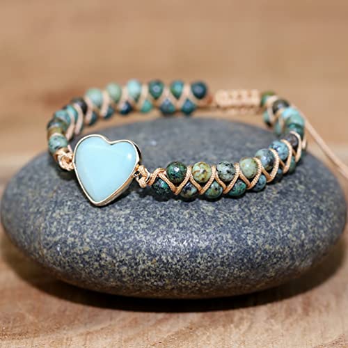 Image of Women Boho Wrap Bracelet,Handmade Natural Stone Crystal Emperor Beads Heart Bracelet, Fashion Bohemian Jewelry Gift for Women
