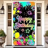 Avezano Glow Neon Birthday Door Cover Glow in The Dark Photo Door Banner Graffiti Splash Paint Neon Birthday Party Decorations