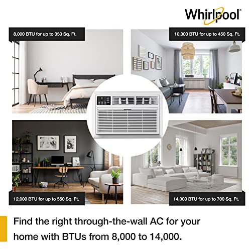 Image of Whirlpool 10,000 BTU Dehumidifier Energy Star Wall Air Conditioner, Dehumidifer | AC for Rooms up to 450 Sq.Ft | Remote Control | Digital Display | 24H Timer | WHAT101-1AW, White