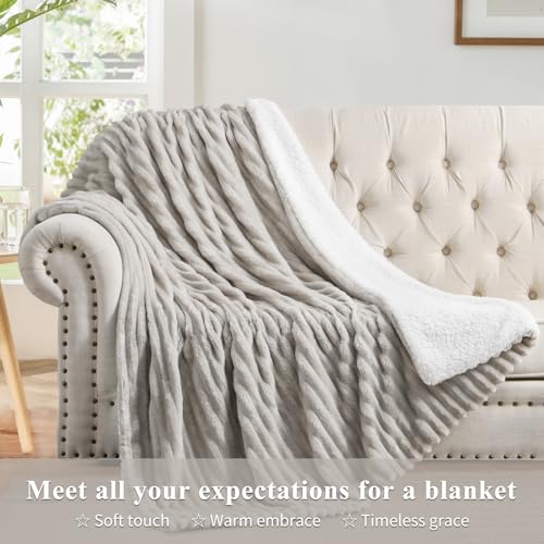 Aisbo Sherpa Fluffy Blanket Throws Beige - Image 3