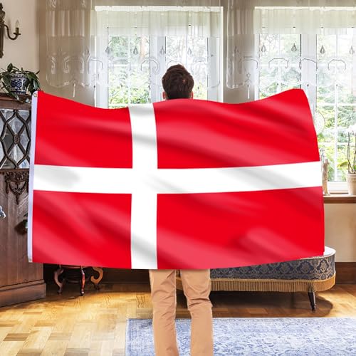 Image of AhfuLife 2 Pcs Denmark Flag 3x5 Ft, Large Denmark National Flags for Outside - Double Side with Brass Eyelets for World Cup Olympic Party Decorations, Bar Garden Street Decoration Indoor Outdoor
