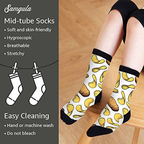 Image of Red Striped Crew Socks for Woman Size 6-8 Christmas Tree Moose Snowflake Dots Lines Girls Socks