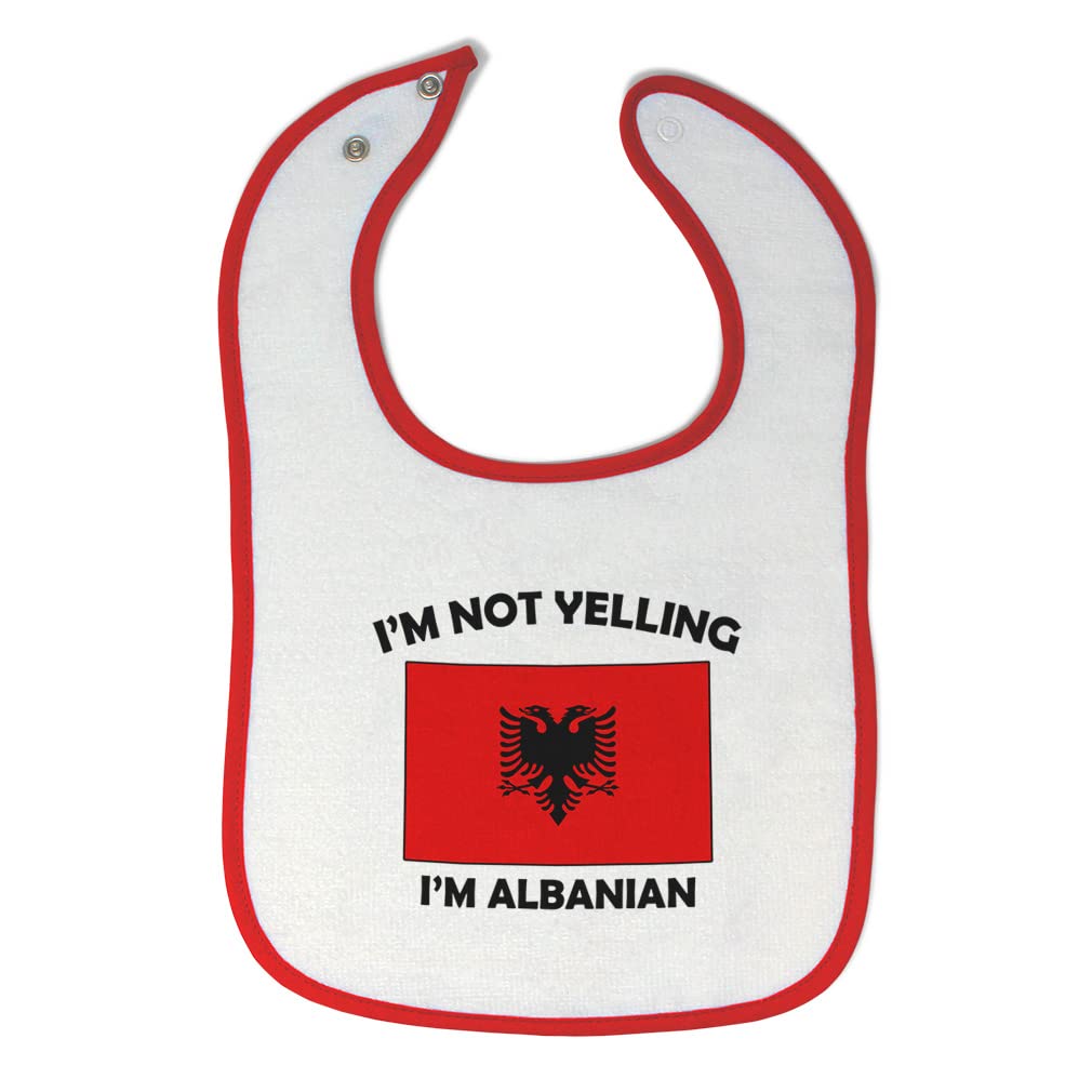 Custom Baby Bibs Burp Cloths I’m Not Yelling I Am Albanian Albania Cotton Baby Items for Baby Girl & Boy White Red Design Only