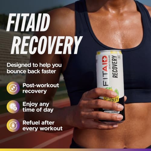 Image of FITAID Post Workout Recovery Drink Variety Pack, BCAA Electrolytes, Citrus, Zero Sugar & Creatine Options, 12 oz (Pack of 24)
