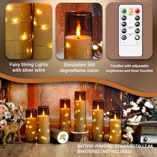 Image of Flameless LED Candles with Timer 24 Pc Flickering Flameless Candles for Romantic Ambiance and Home Decoration Stable Acrylic Shell,with Embedded Star String,Battery Operated Candles(Grey)