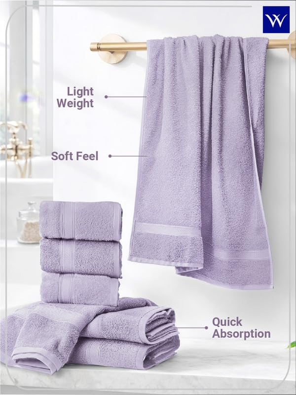 Image of Welspun Alpha 100% Cotton 420 GSM Dobby Weave Solid Premium Large Bath Towel | Super Absorbent, Quick Dry & Ultra Soft - 84 x 180 Cm - Light Violet