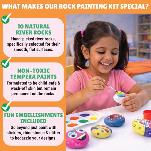 Image of Kalakaram DIY Rock Painting Kit for Kids & Adults | Coloring & Painting Set, DIY Art & Craft Kit | Stone Color Art & Gifts for Girls Age 4+ Years | Return Gift & Screen-Free Activity