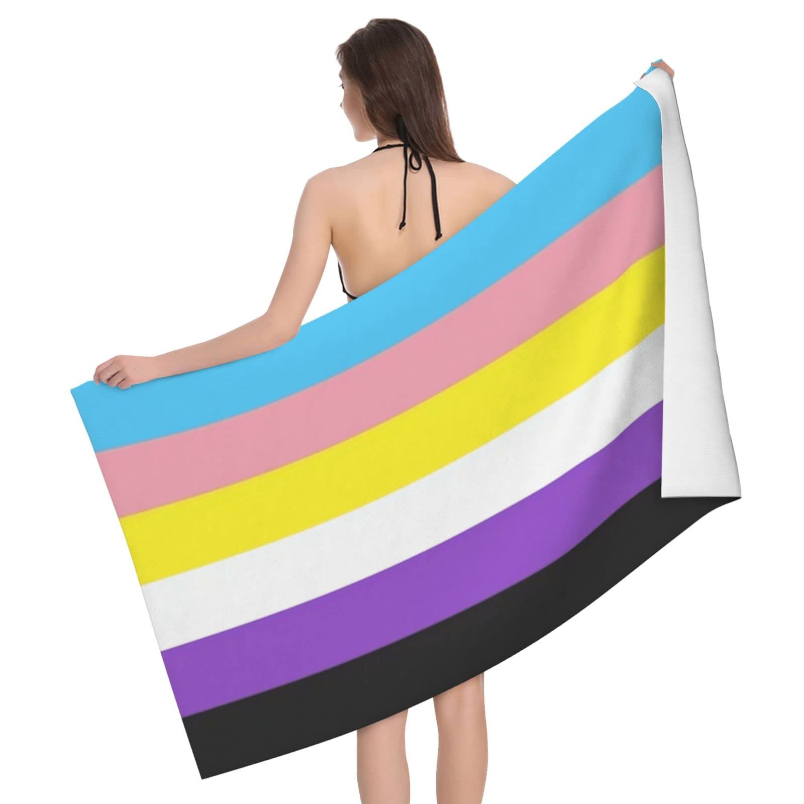 LSRCPD Beach Towels Trans Nonbinary Pride Flag Lgbtq Travel Camping Bath Swim For Adults Women 80X130Cm