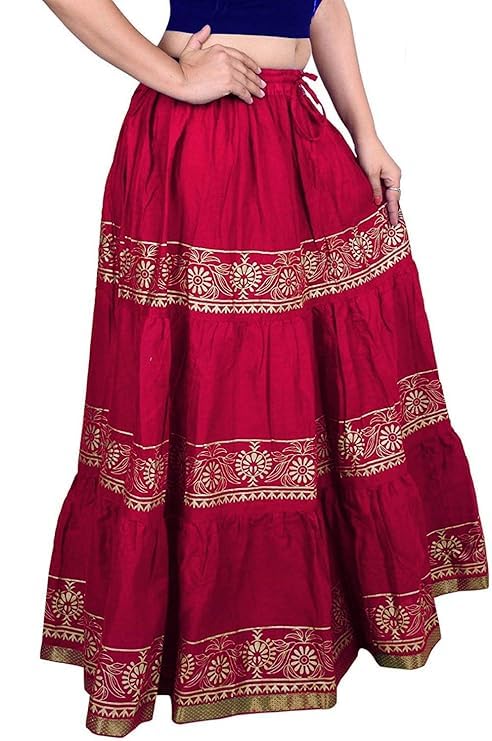 Image of Kurti Skirts Woman /Girl Traditional Ethnic Embroidery Floor Length Rayon Long Skirt for Causal