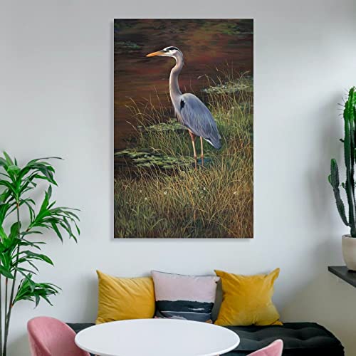 Posters Lady Blue Heron Wall Art Vintage Bird Wall Art Swamp Pelican Wall Art Canvas Wall Art For Living Room Bedroom Office Kitchen Decor 24X36Inch(60X90Cm) Frame-Style #TOP5