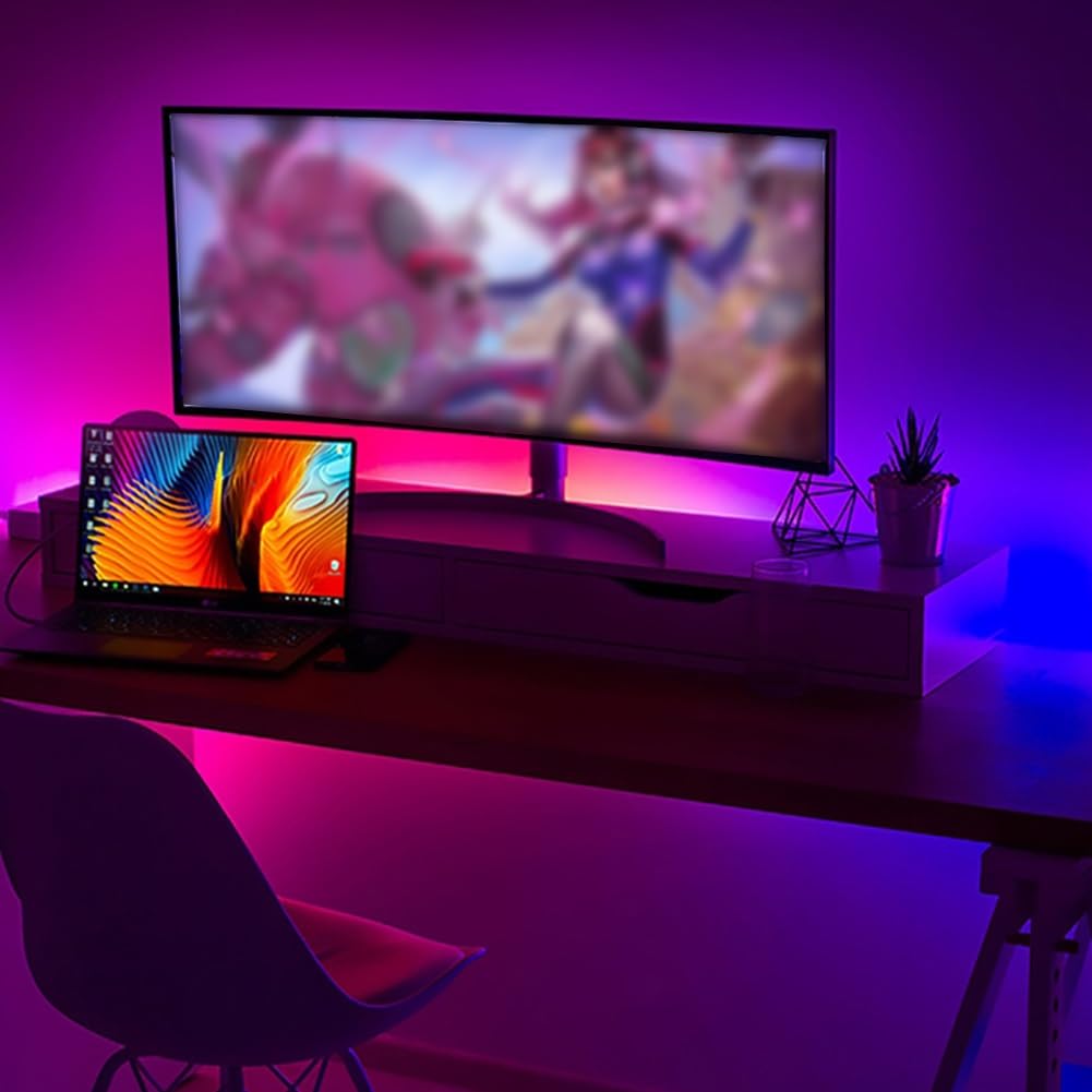 DONGXIAO Luce Ambientale TV, TV sincronizzata con Suono e Luce, Cambio Colore sincrono con Lo Schermo, la Luce Si muove con l'ombra, Cintura Luminosa sincrona Intelligente di Sfondo(4m(for TV 72IN))