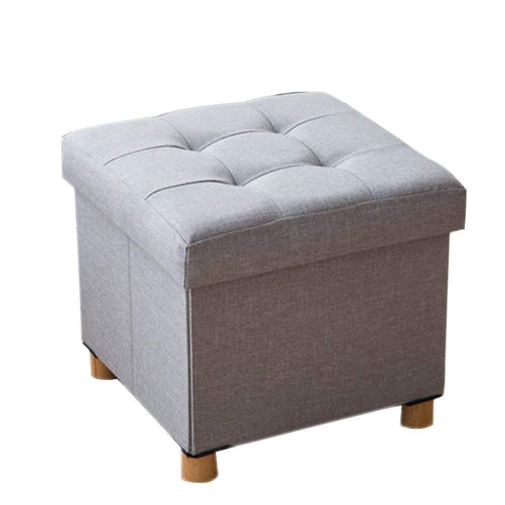 Repose-Pieds Rembourré en Lin Gris pour Salon Cosy et Rangement Pratique