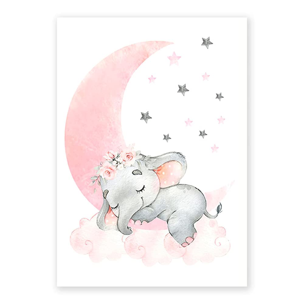 Youihom 3 Cuadro Personalizado con Nombre del Bebe 30 x 40 cm Rose Poster Rosa Laminas Infantiles para Habitacion Lienzo Elefante Luna Globo Estrella Nubes Globo Decoracion Dormitorio Niña sin Marco