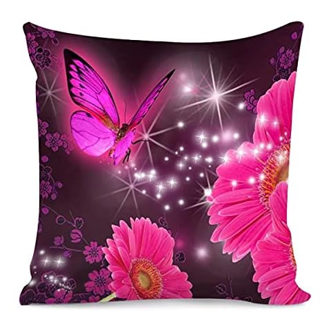 Rose Red Butterfly Pattern Throw Pillow Covers Square 18x18 Home Decor Indoor Decorative Pillowcase for Couch Sofa Cover