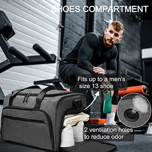 Soaeon GYM BAG For Men Women, Small Fitness Workout Sports Duffle Bag With Wet Pocket & Shoes Compartment, Water Resistant Overnight Weekender Duffel Bag In Grey thumb #7