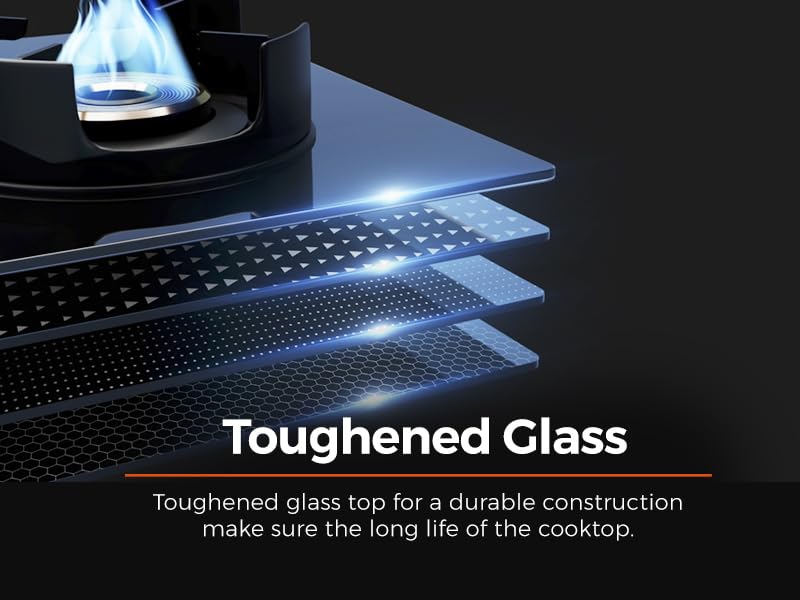 Surya Flame Futura Series Ultra Slim Body Gas Stove 3 Burner | 5G Brass Burners, Flame Guard Pan Support, Brass Revolving Nozzle, Manual Ignition,... - Image 3