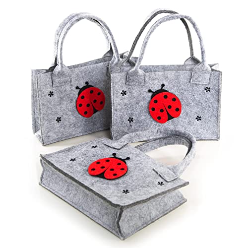 Logbuch-Verlag 3 kleine Filz Geschenktaschen Ostern Geburtstag 21 x 14 x 6 cm zum Befüllen Marienkäfer Tasche für Kinder Geburtstag