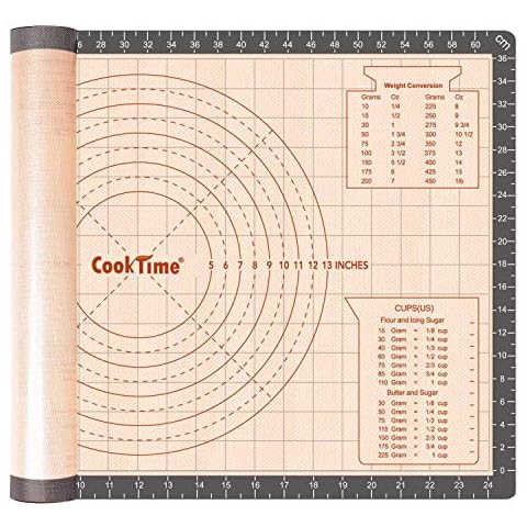 Silicone Pastry Baking Mat Non Stick-Large Rolling Dough with Measurements-Non Slip Pizza,Fondant,Pie,Cake Baking Mat - 26 x 16 Inch By Cook Time Cover
