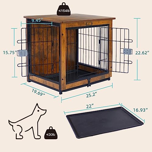 Copaw Dog Crate Furniture - 27 Inch Wooden Wire Pet Kennels With Double Doors And Removable Tray Indoor Pet House End Table Furniture Style Dog Crate For Small Medium And Large Breeds Dogs #TOP4