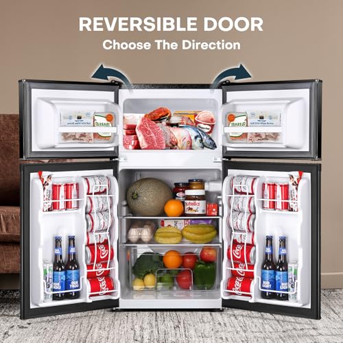 Upstreman BD321 3.2 Cu.Ft Mini Fridge With Freezer, Double Door Mini Fridge, Adjustable Thermostat, Mini Refrigerator thumb #3