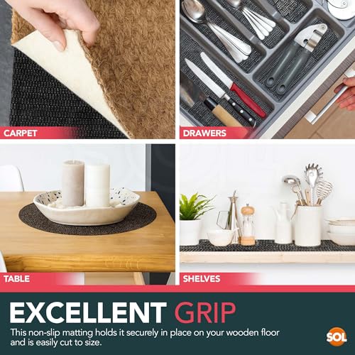 SOL 1pk Non Slip Matting Roll 150cm x 30cm Cut to Size Anti Slip Rug underlay for Carpets Runners Mats Floor Grip Liner for Home Office Drawers Shelves Cushioning Surface Protection Stability - Image 6