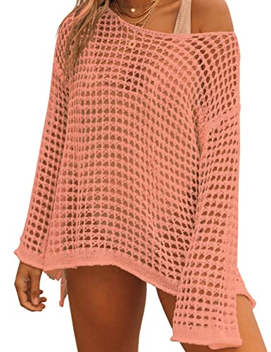 Image of Bsubseach Crochet Cover Up Women Sexy Hollow Out Swim Coverup Summer Outfit | Long Sleeve Beach Cover Up, One Size Fits All, Flattering for All Body Types, Chic Crochet Top, for Vacations & Lounging