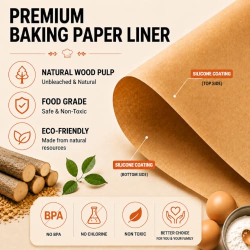 Image of KORCCI 120-Count 9x13 Inch Parchment Paper Sheets, Precut Non-Stick Unbleached Baking Paper, Quarter Sheet Size for Toaster Oven, Air Fryer, Cookies, Cakes and Bread