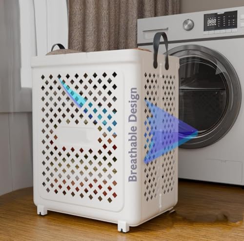Image of 45 Litres Plastic Laundry Basket | Foldable Clothes Storage Bin with Handles | Multipurpose Durable Laundry Bag | Space-Saving Clothes Organizer for Home, Bathroom & Bedroom