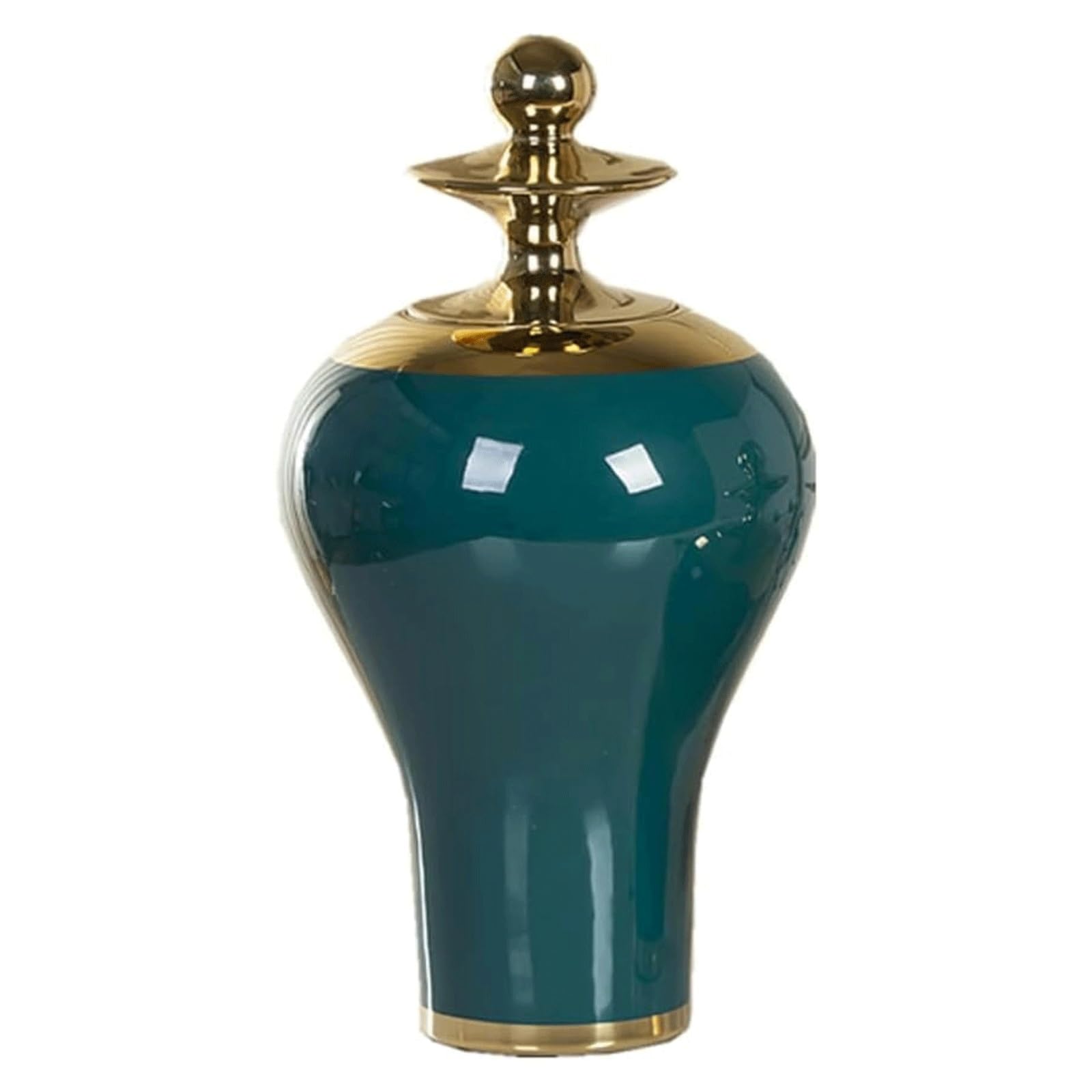 Ceramic Ginger Jar with Gold Trim,Temple Jars Centerpiece Containers Ornament Floral Arrangement Porcelain Storage Jar Vase 30/40cm(30 x 23 cm)