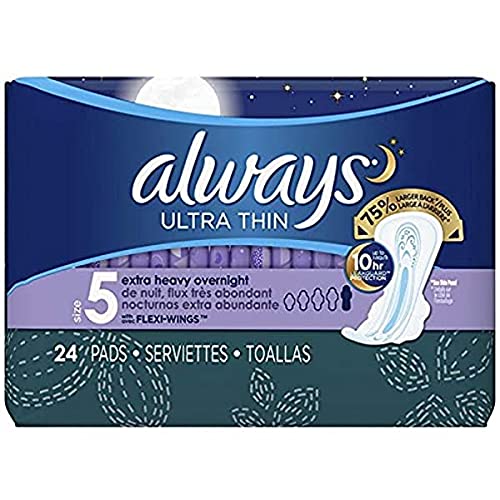 Always Ultra Thin Pads Extra Heavy Overnight w/Flexi-Wings, Unscented 24 ea (Packaging may Vary)